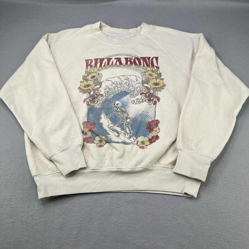 Billabong Women's Medium Pullover Crewneck Sweatshirt Surfing Skeleton